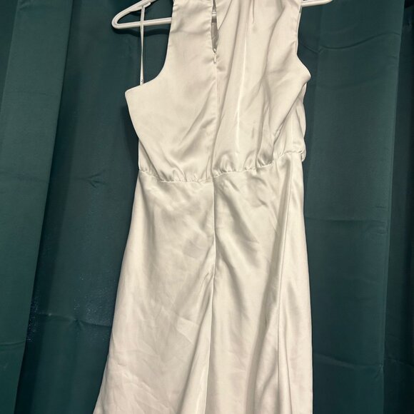 Lulus Distinctive Charm White Satin Asymmetrical MINI Dress - Picture 2 of 4